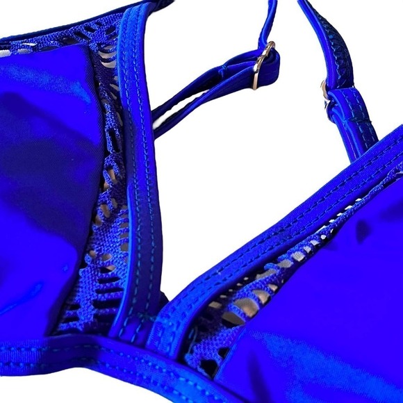 Nautica NWT Breathable Blue Crochet UV 50+ 100% Recycled Triangle Bikini Top XXS - Picture 7 of 14